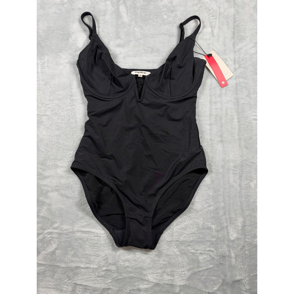 NWT Popilush One Piece Swimsuit S Black Shapewear Underwire Tummy Control